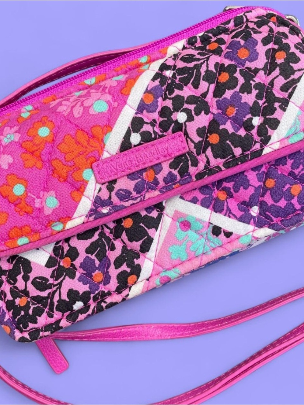 Vera Bradley patchwork Pink Floral crossbody purse with RFID Purple & Aqua